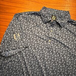 FootJoy Men's Blue Black Floral Short Sleeve Performance Golf Polo Shirt XL